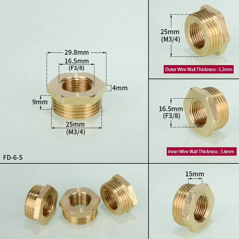 1 8" 1 4" 3 4" 1 2" 1" BSP Brass Reducing Coupler Hex Bush Connector Fittings