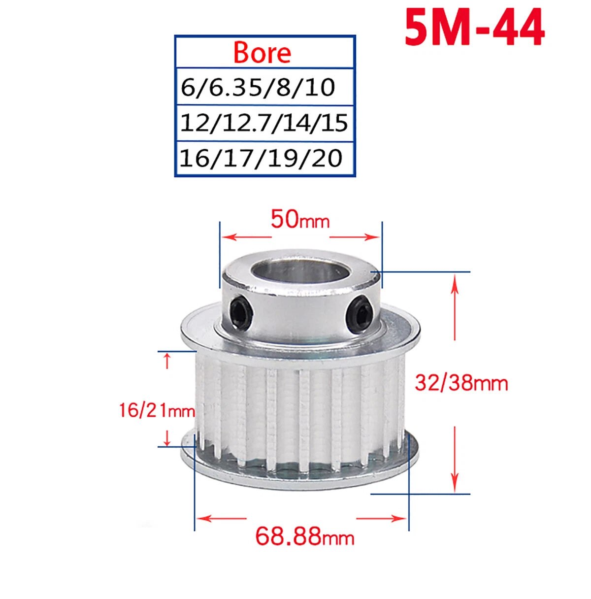 14 - 60 Teeth HTD-5M Timing Belt Pulley Bore 5mm-25mm for Reprap 3D Printer CNC