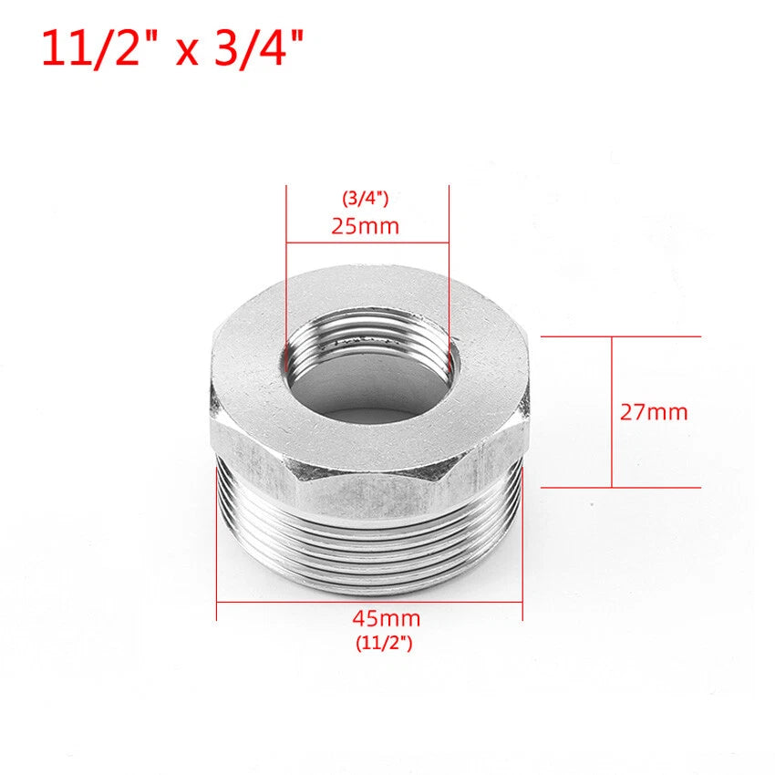 BSP Reducing Bush Stainless Steel Male x Female Pipe Adapter — 13 Sizes