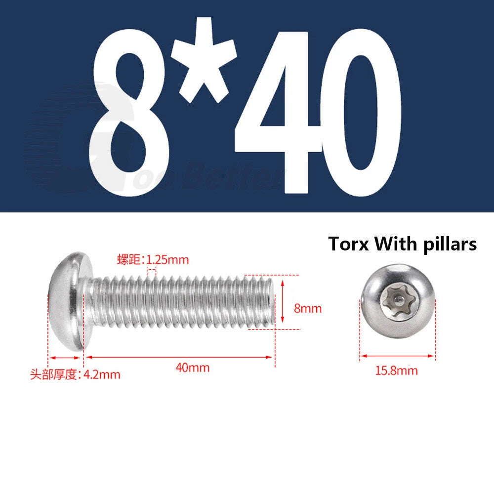 M3–M12 Torx Button Head Screws – A2 Stainless Steel, Star Drive, Fully Threaded (4–110mm Lengths)