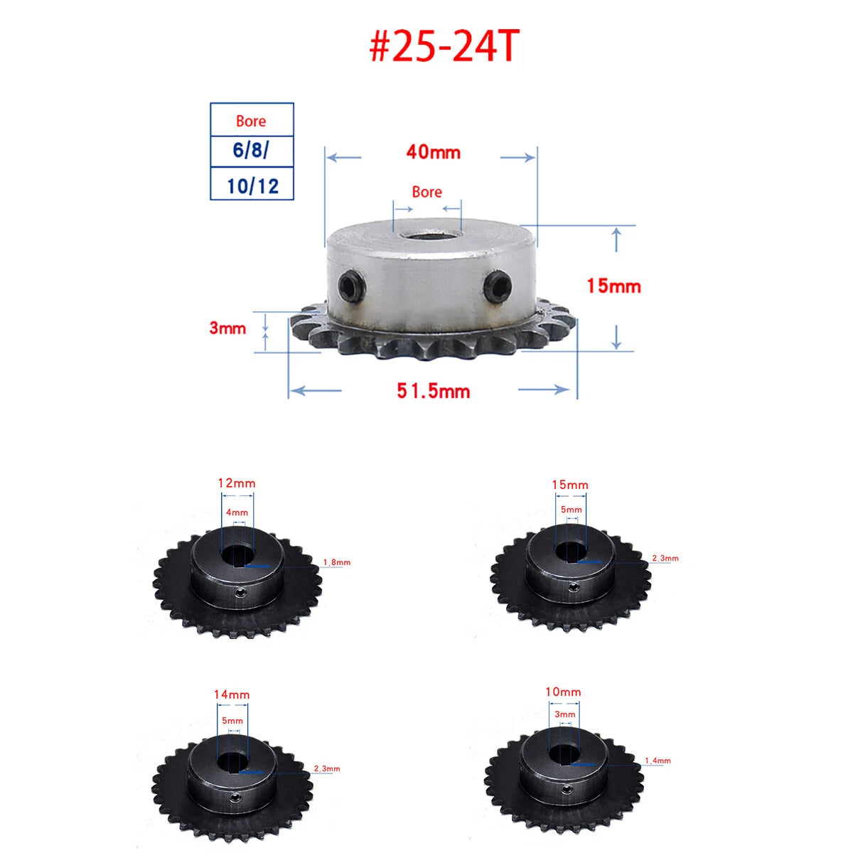 #25 Roller Chain Sprocket 04C 21-40T Tooth Bore 5mm-20mm Pitch 6.35mm (1/4 inch)