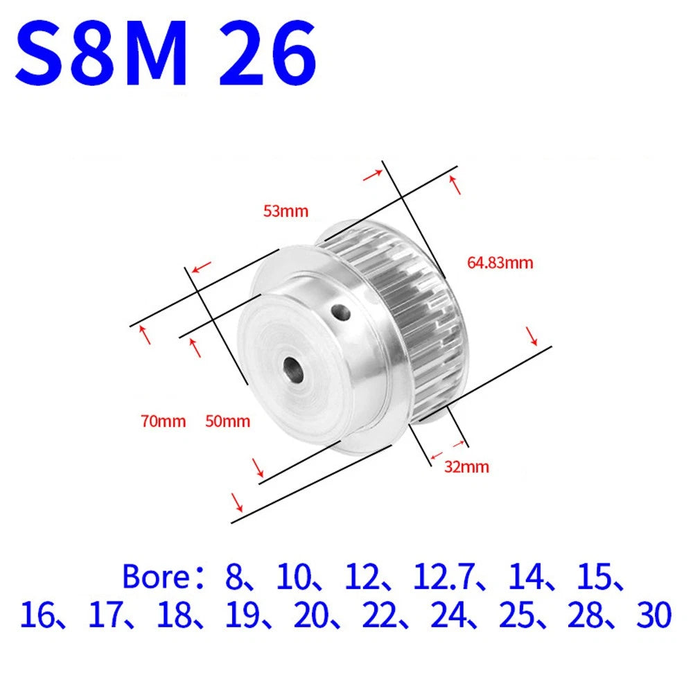S8M 12-50T Timing Belt Pulley Pitch 8mm With Step/Keyway Drive Pulley Width 32mm