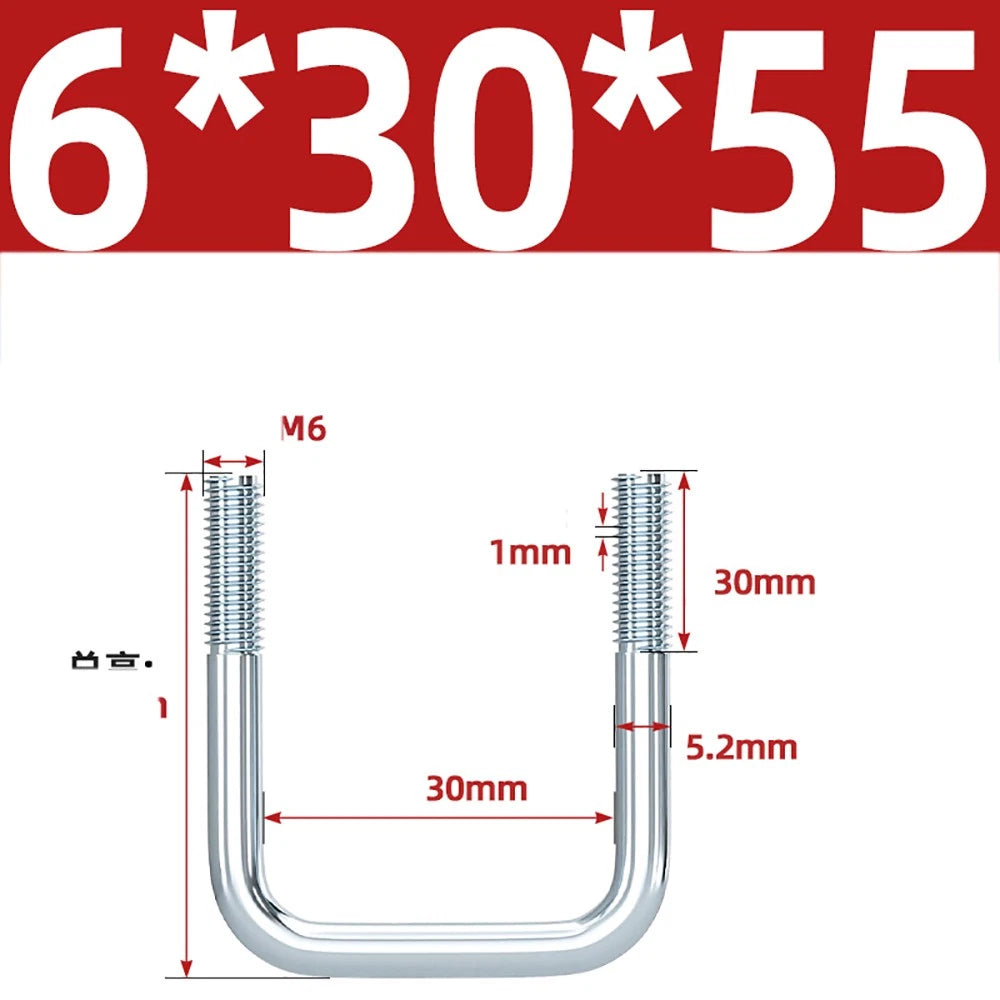 Square U-Bolts Galvanized Carbon Steel Fixing Clamp Bolt M6 M8 M10 M12 M14 M16