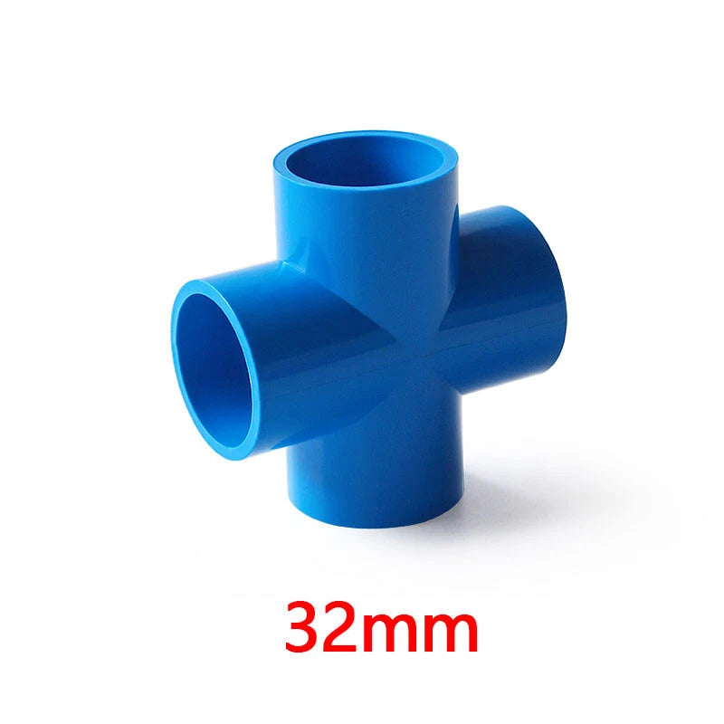 PVC 4-Way Blue Equal Water Connector Coupling Pressure Pipe Fittings 20mm~90mm