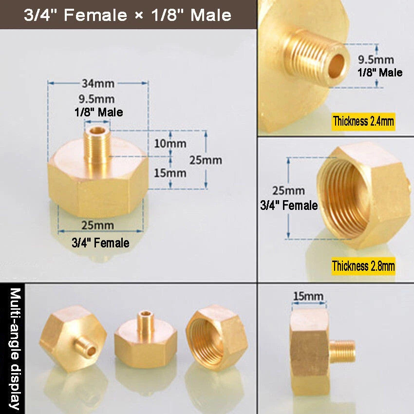 Brass Reducing Coupler — NPT Female to Male Pipe Fitting Adapter (1/8" to 1" Sizes)