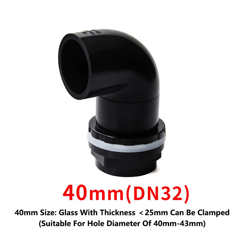 PVC 90° Elbow Pipe Fittings 20mm~50mm Tank Connector Bulkhead For Aquarium Black