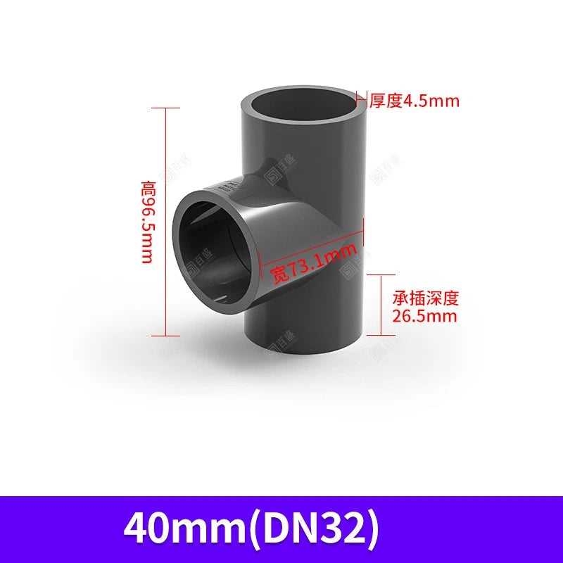UPVC PVC Pipe Fittings Tee Straight Elbow Plumbing Couping ID 20-50mm Dark Grey