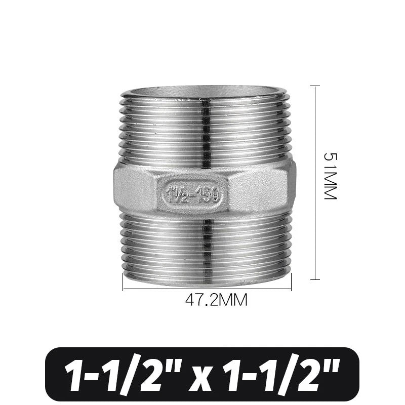 304 Stainless Steel Hex Nipple Pipe Fitting | Male to Male NPT Connector