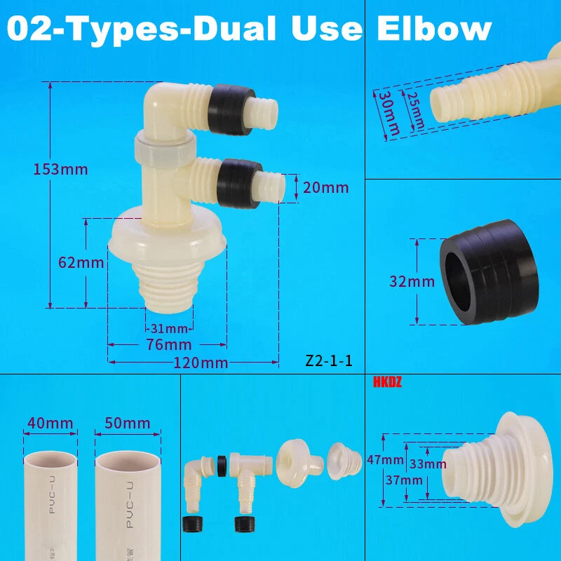 Washing Machine Drain Hose Connector — Tee, Elbow, Straight & Triple Fittings for Sink & Basin