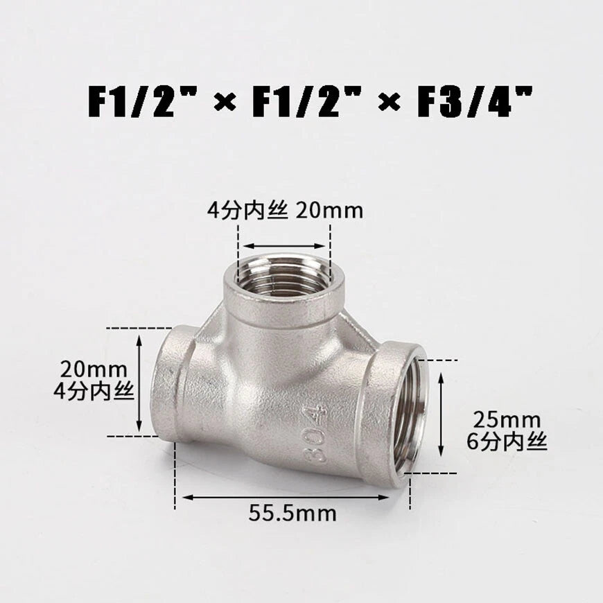 BSP Reducing Female Tee — 304 Stainless Steel Pipe Fitting, All Female Ports