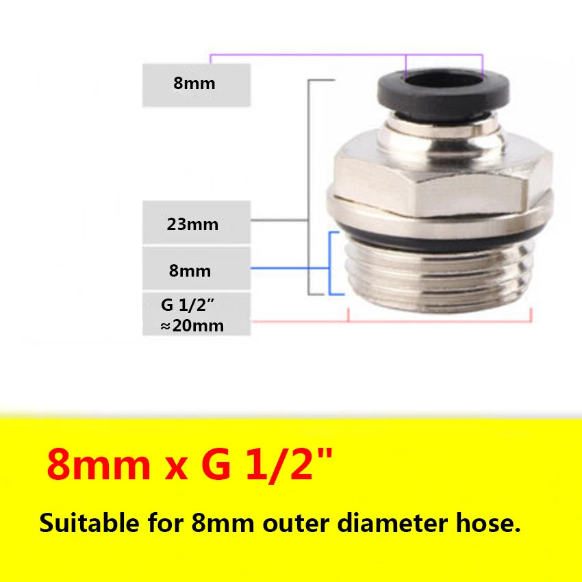 G Male Thread Pneumatic Push-in Straight Fittings — OD 4mm to 12mm Hose