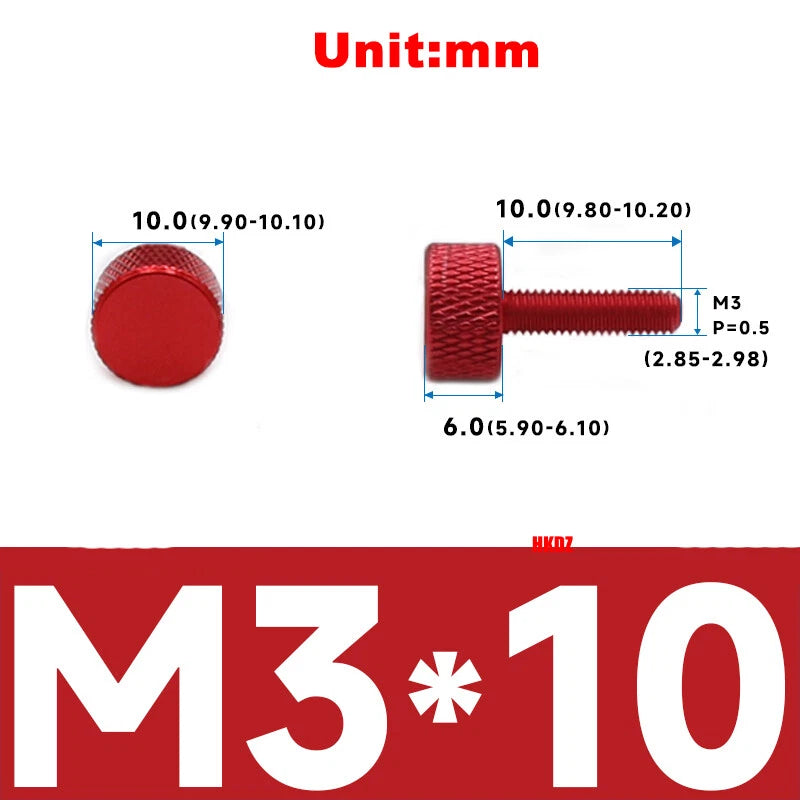 Aluminum Alloy Knurled Thumb Screws M3 M4x6~16mm DIY Hand Tighten Grip Knob Bolt