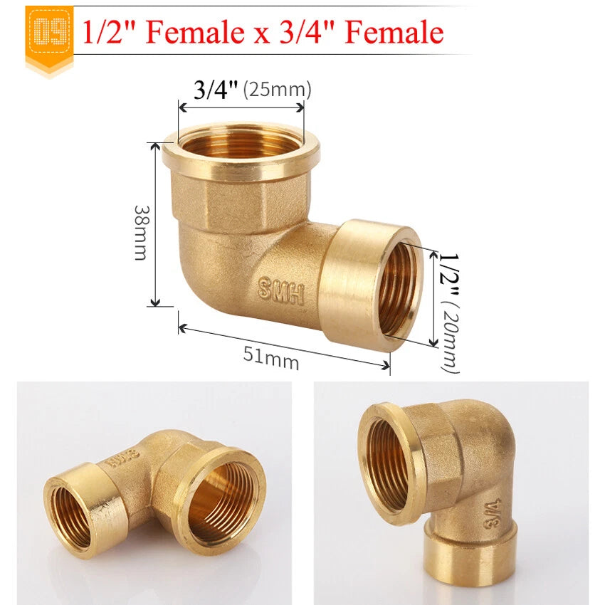 BSP Brass Elbow Fitting — 1/2", 3/4" & 1" Male/Female Thread Pipe Connector Adapter