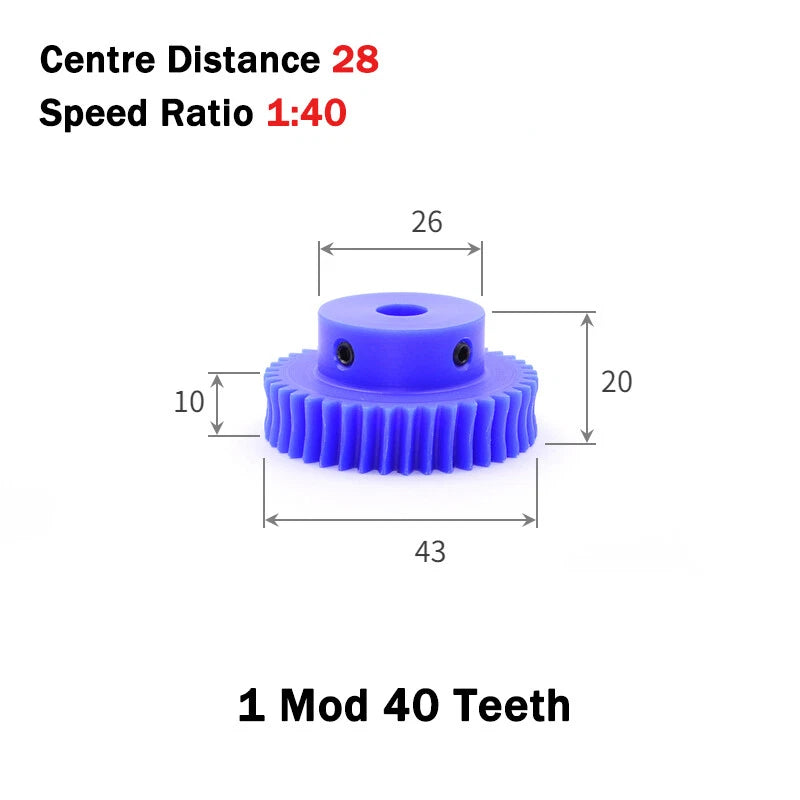 1 Module Nylon Precision Worm Gears 15 - 80 Teeth Worm Gear Wheel & Worm Shaft