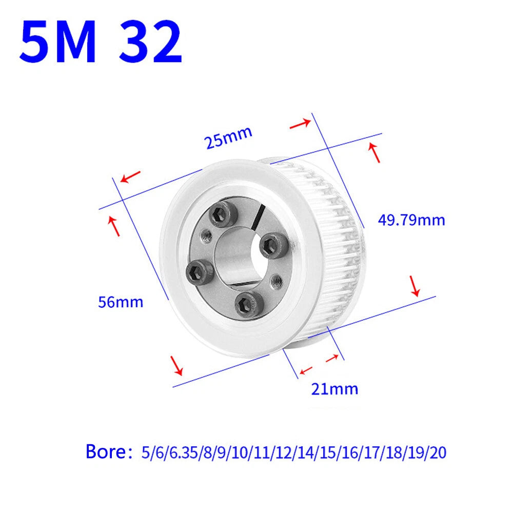 HTD-5M 18T-45T Timing Belt Pulley With Expansion Sleeve, Pitch 5mm Width 21mm