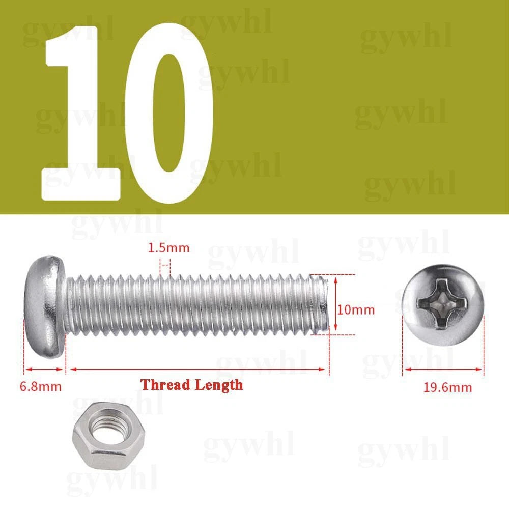 A2 Stainless Steel Pan Head Phillips Machine Screws + Nuts Set – DIN 7985, M2 to M10 (3–100mm Lengths)
