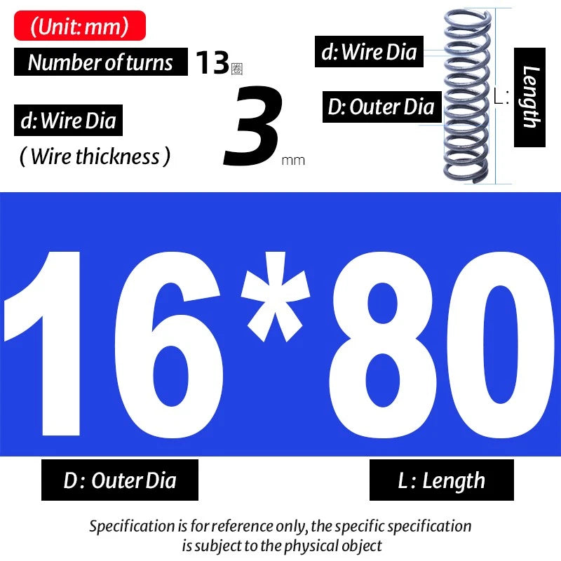 Compression Spring Pressure Big, Wire Dia 3.0mm Diameter 16-40mm Length 20-200mm