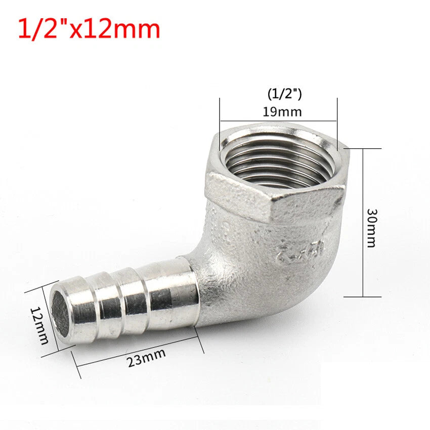 Female Thread Fitting x Barb Hose Tail End Elbow Connector A2 Stainless Steel