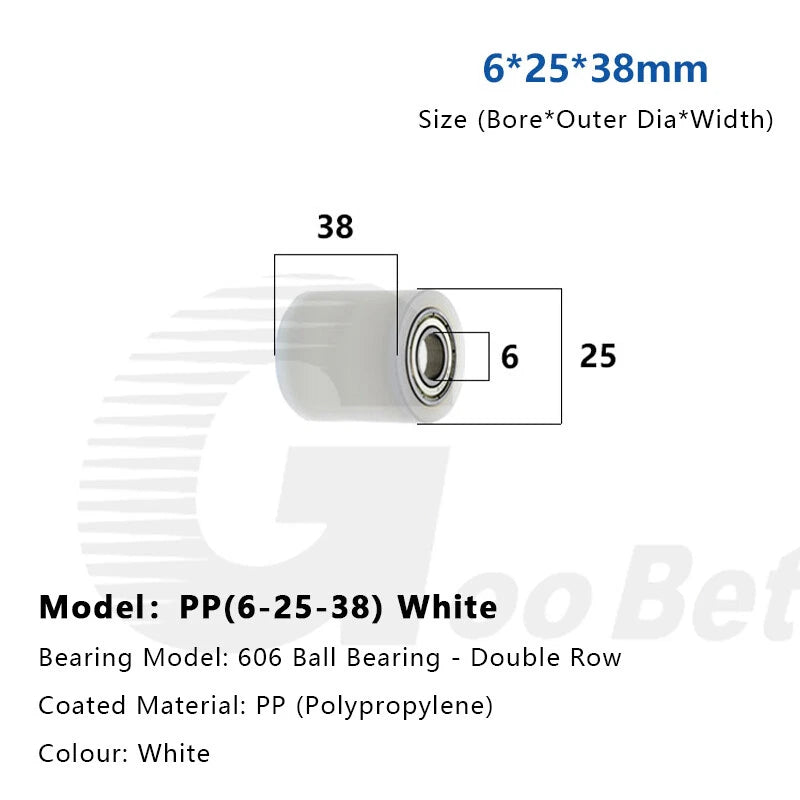 6mm Bore Plastic Roller Wheel Two Ball Bearing Coated PP POM Pulley Guide Wheel