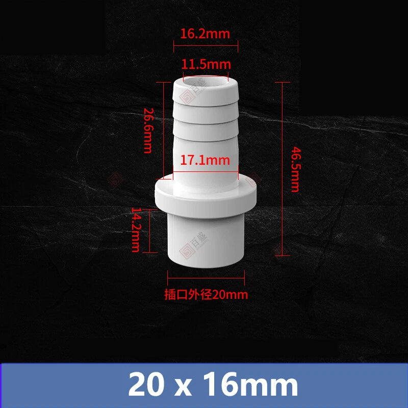 5mm - 63mm Hose Nozzle PVC Plastic Pipe Fittings Barb Connectors Sleeve White