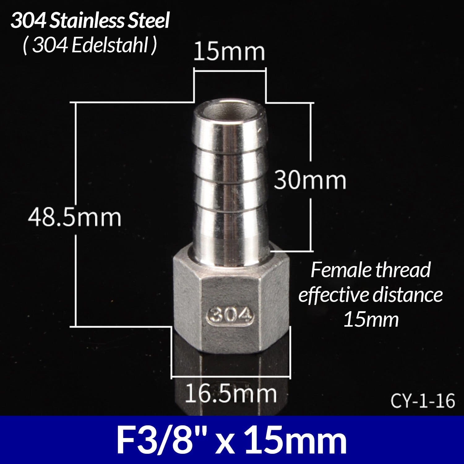 1/4" to 3/4" BSP Stainless Steel Female Fitting x Barb Hose Tail End Connector