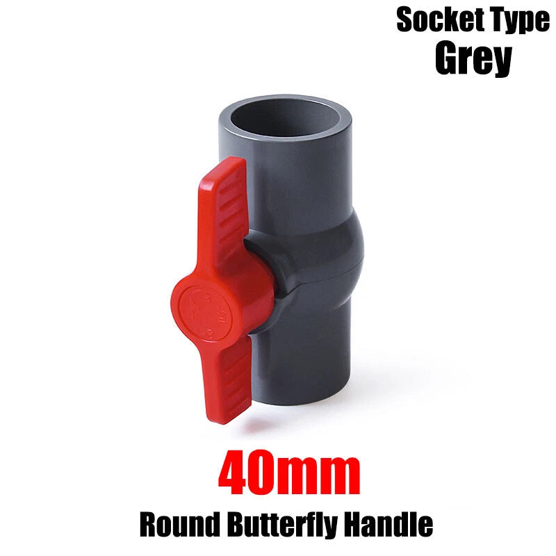 PVC Pipe Fittings 20mm-90mm Ball Valve Socket Solvent Weld-Female Thread Grey