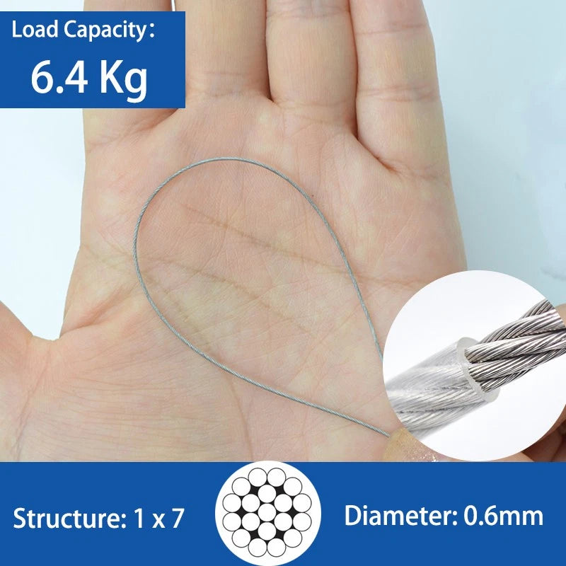 Clear PVC Coated Steel Wire Rope Metal Cable Rigging 0.38mm-12mm Heavy Duty