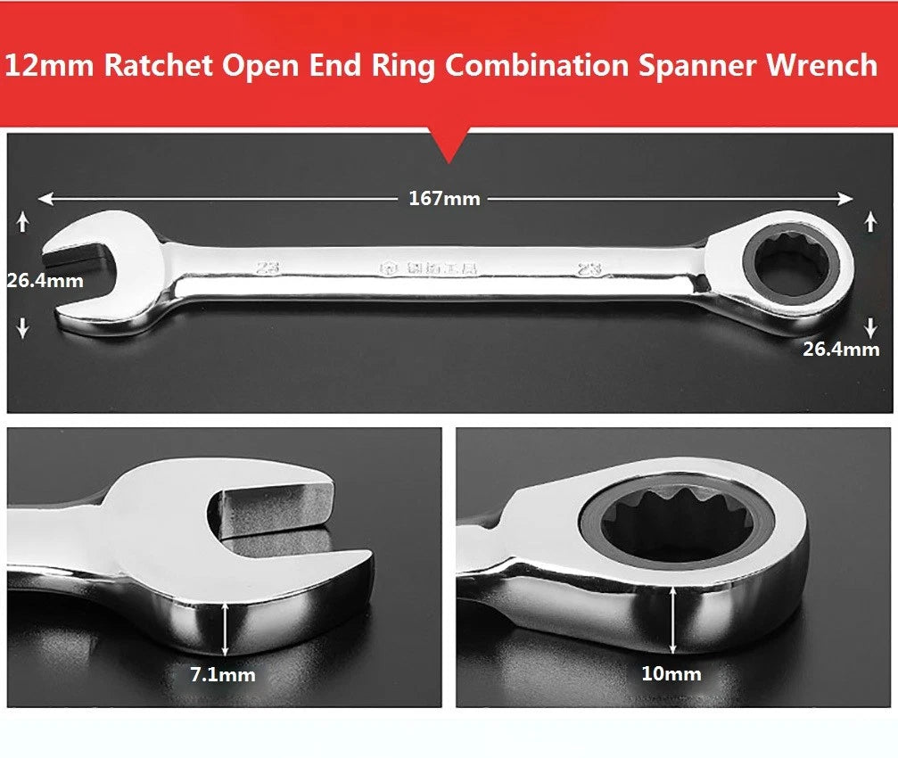 Ratchet Open End Ring Combination Spanner Wrench Set Automotive Tool 6mm-24mm