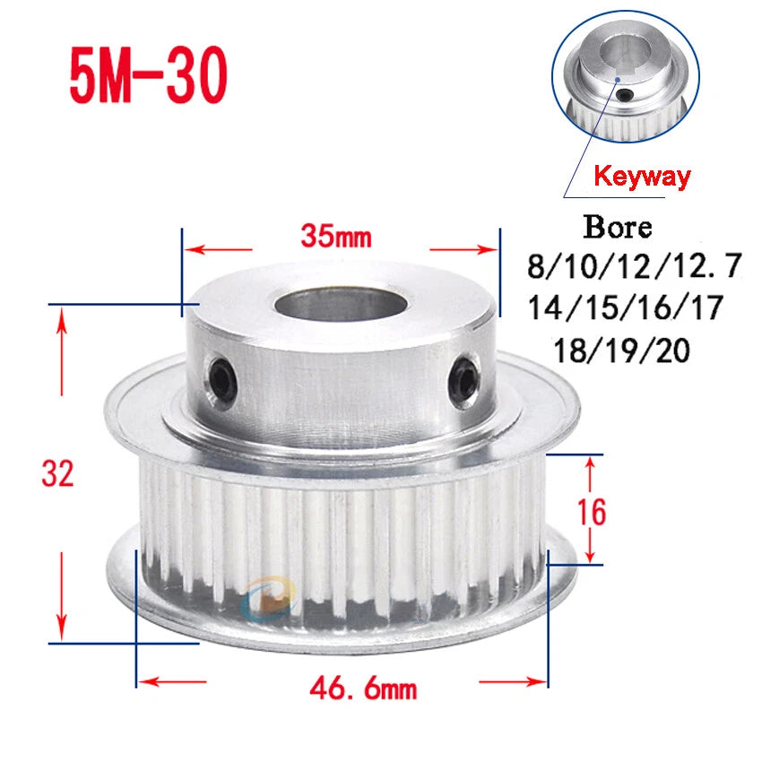 HTD-5M 15T-80T Timing Belt Pulley With Step/Keyway, Bore 8-25mm Teeth Width 16mm