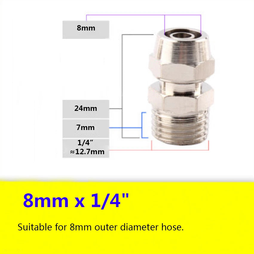 Pneumatic Straight Push-to-Connect Fittings — Male Thread, OD 4mm to 16mm Hose
