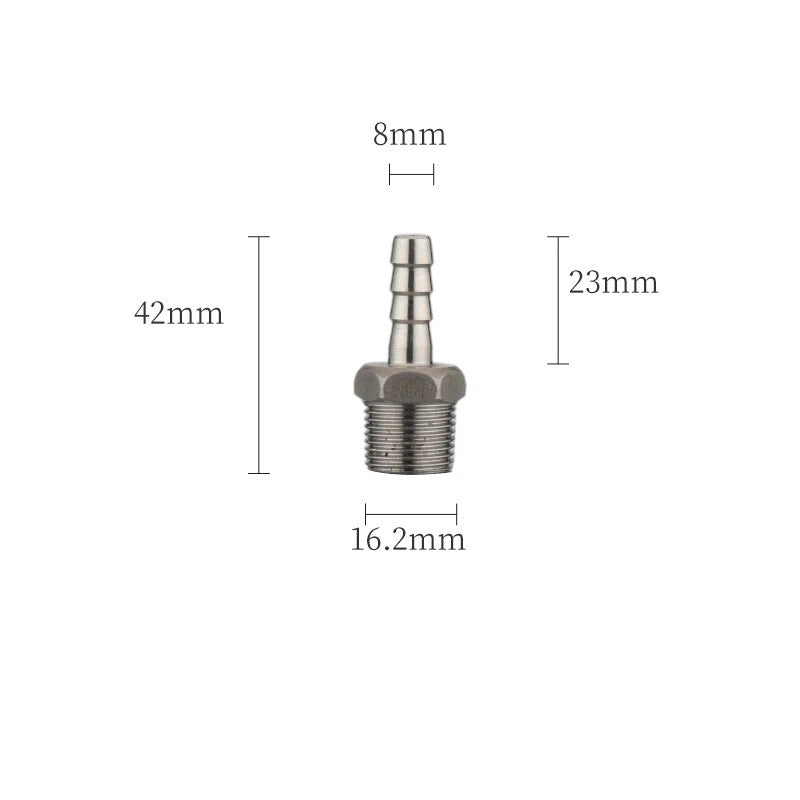 A2 Stainless Steel Straight Barb Hose Connector — Male Thread, 6mm to 20mm Tubing