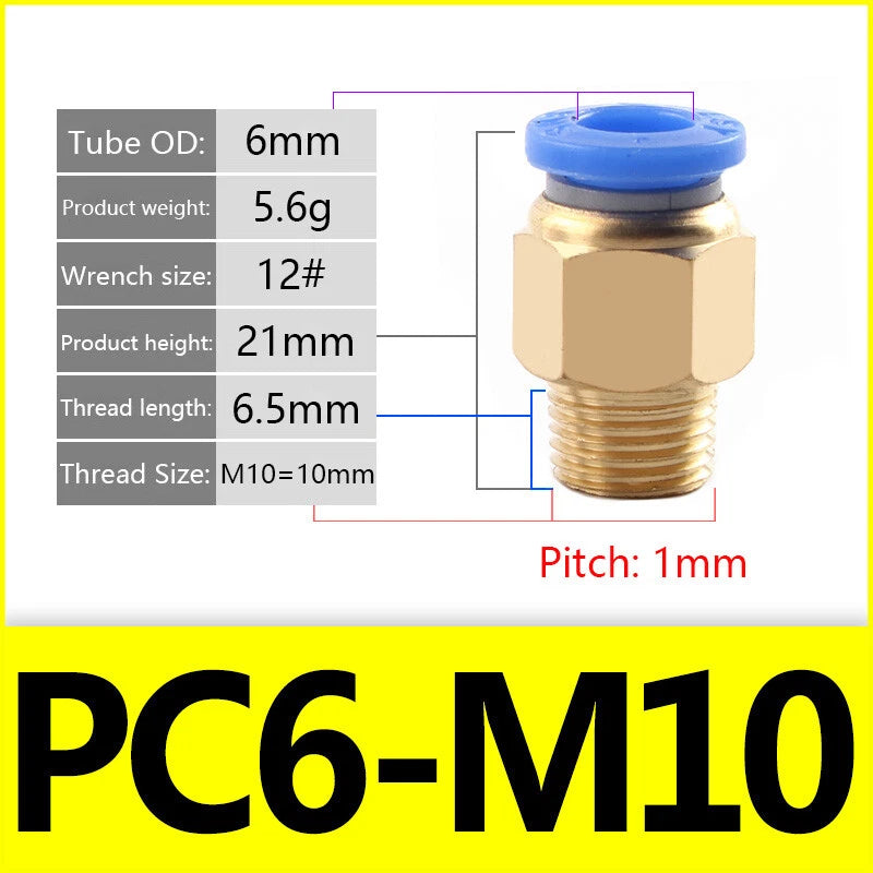 Pneumatic Straight Male Stud Push-to-Connect Fitting | PC4–PC12 × M5–M16