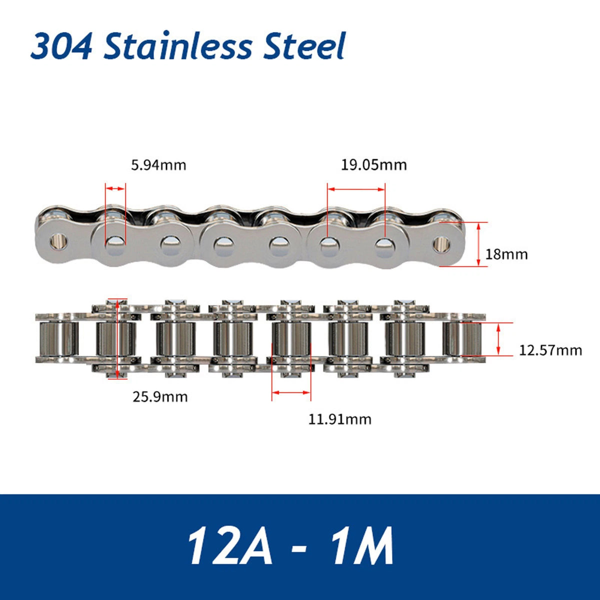 304/201 Stainless Steel Simplex Roller Chain Standard Quality 1M/1.524M All Size