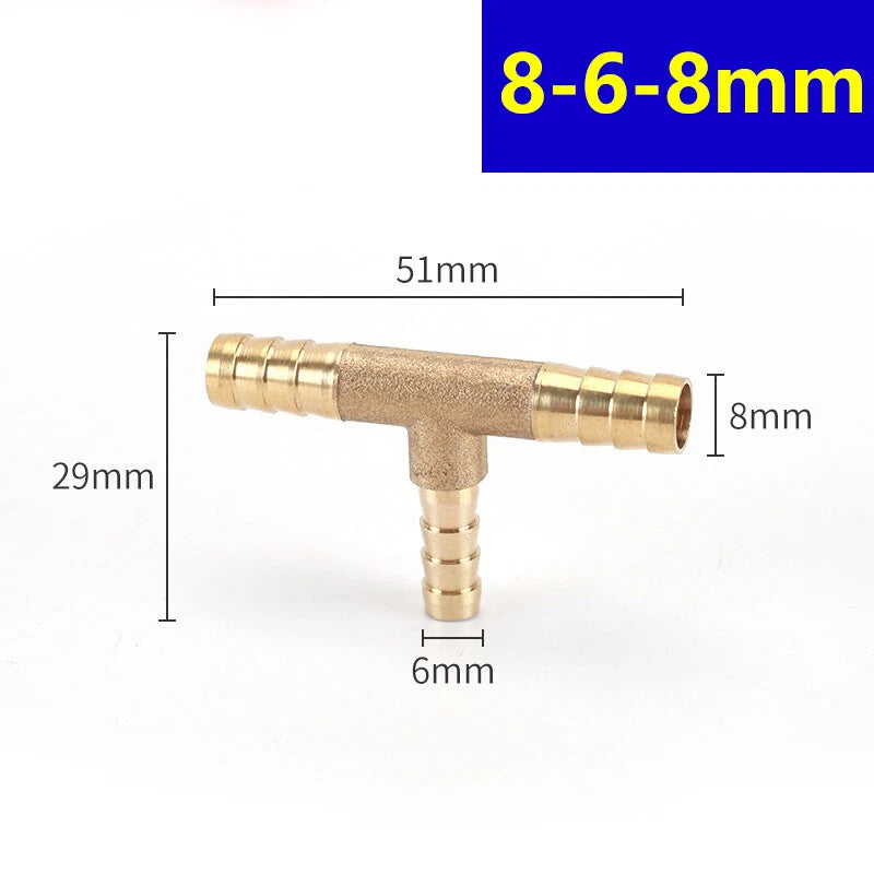 Brass Barbed T-Piece Hose Joiner Reducer Tee Connector — Air, Water & Fuel Fittings