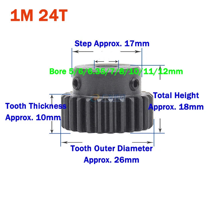 1 Module Spur Gear With Step 15-44 Teeth 45# Steel Pinion Gear Transmission Gear