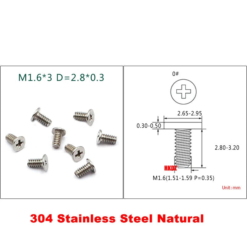 M1.6 M1.7 Phillips Thin Flat Head Machine Screws – Stainless Steel & Zinc Coated