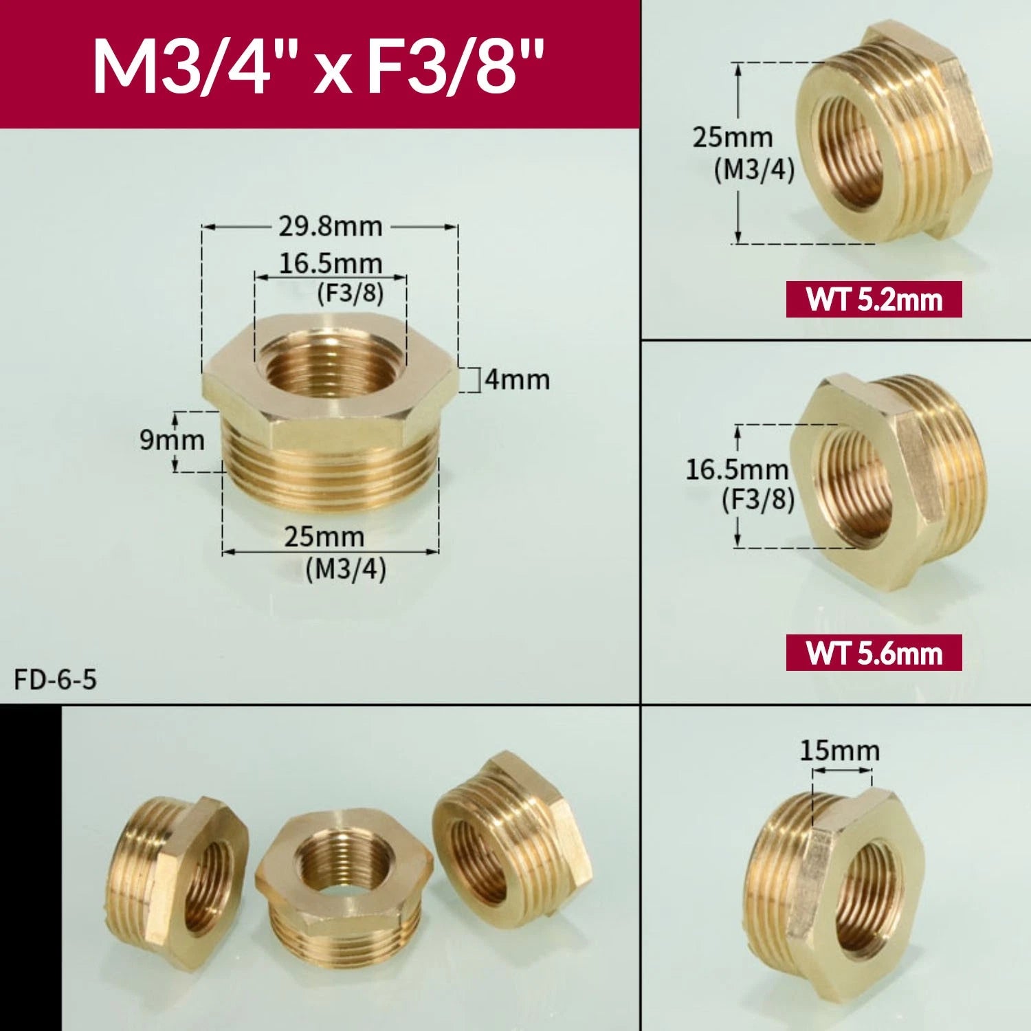 BSP Brass Reducing Hexagon Bush — Male to Female Thread Pipe Fittings