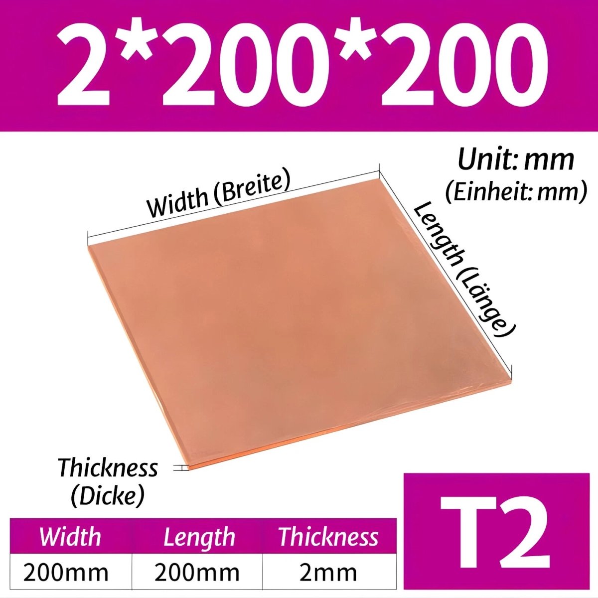 T2 Pure Copper Sheet/Plate Copper Block Laser Cut Many Sizes 2mm - 8mm Thick - HomeDIYer