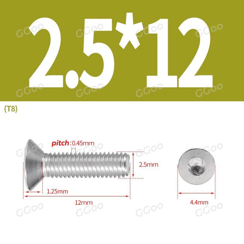 A2 Stainless Steel Torx Countersunk Flat Head Machine Screws M2 M2.5 M3 M4 M5 M6 M8 DIN 965 — 4mm to 60mm
