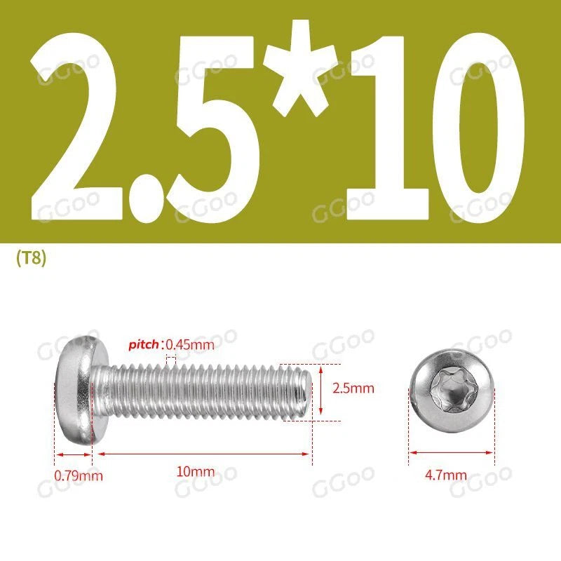 A2 Stainless Steel Torx Pan Head Machine Screws — M2 to M8, Six-Lobe Drive