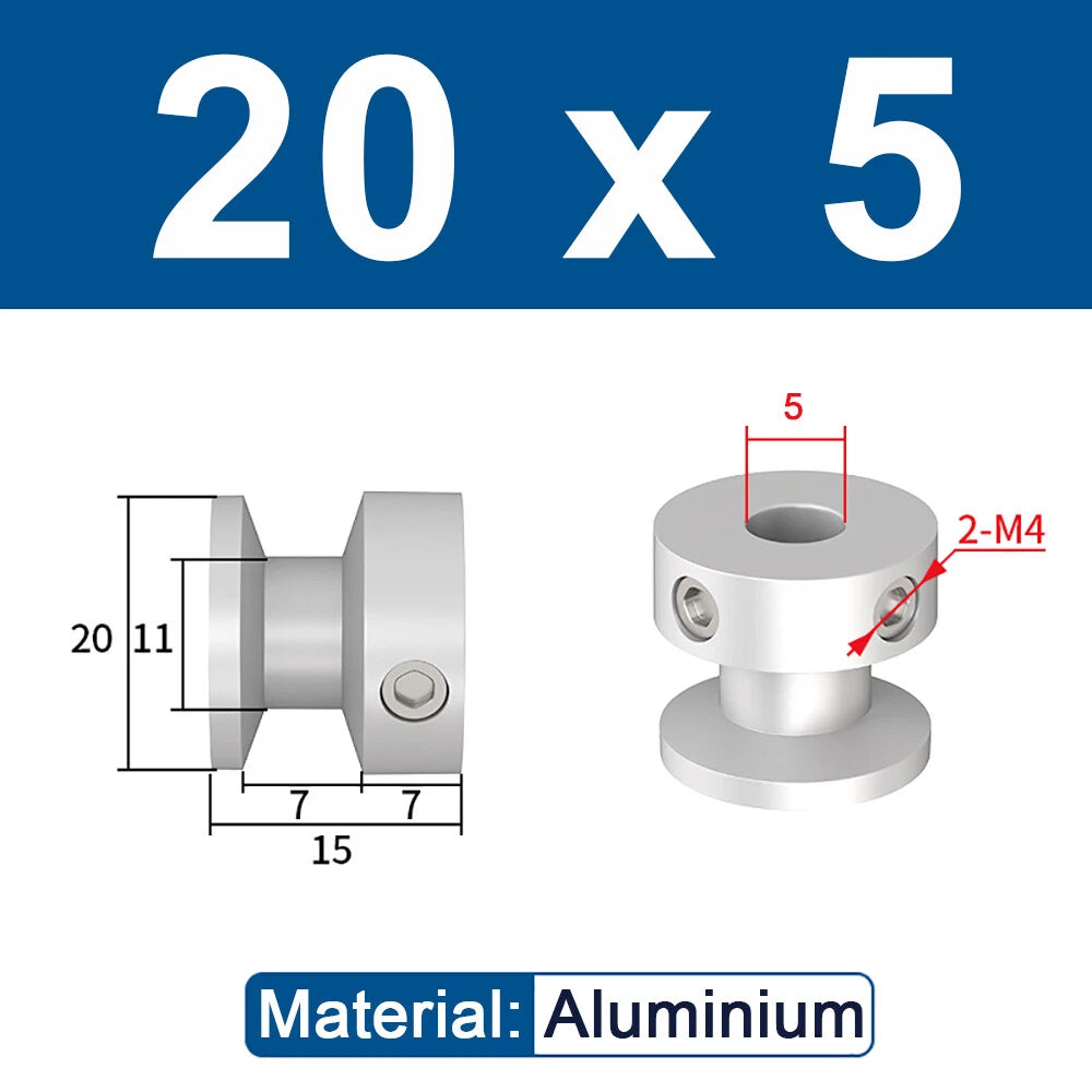 OD 20mm-100mm Aluminium V-Groove Pulley With Fixed Screw for 5mm/6mm Width Belt