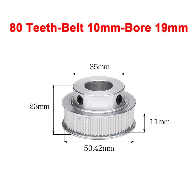 2GT Drive Pulley With Step 16 Tooth - 100 Tooth Bore 4mm - 25mm for 10mm Belt