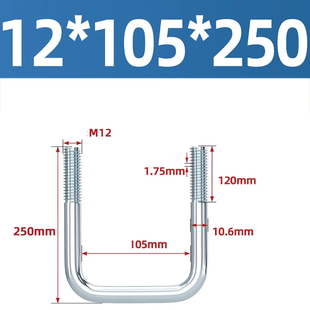 Square U-Bolts Galvanized Carbon Steel Fixing Clamp Bolt M6 M8 M10 M12 M14 M16