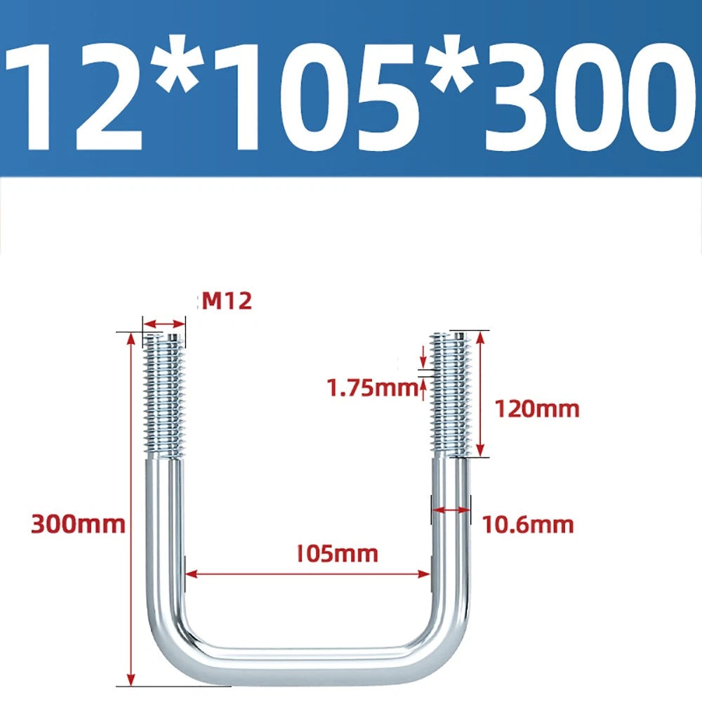 Square U-Bolts Galvanized Carbon Steel Fixing Clamp Bolt M6 M8 M10 M12 M14 M16