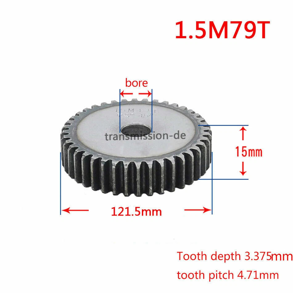 1/1.5 Mod 12T-150T Spur Gear 45# Steel Pinion Gear Thickness 1M-10mm 1.5M-15mm