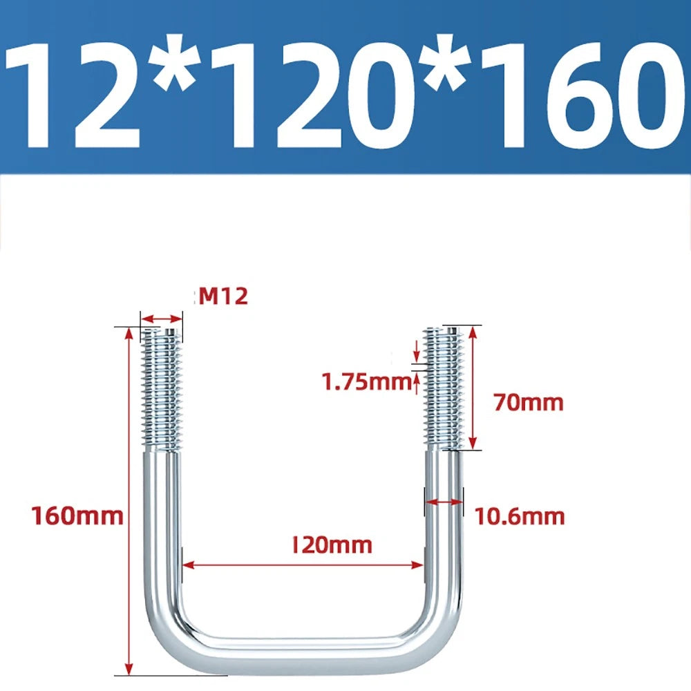 Square U-Bolts Galvanized Carbon Steel Fixing Clamp Bolt M6 M8 M10 M12 M14 M16