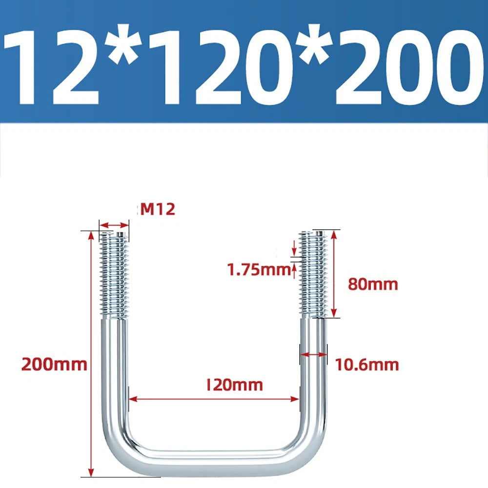Square U-Bolts Galvanized Carbon Steel Fixing Clamp Bolt M6 M8 M10 M12 M14 M16