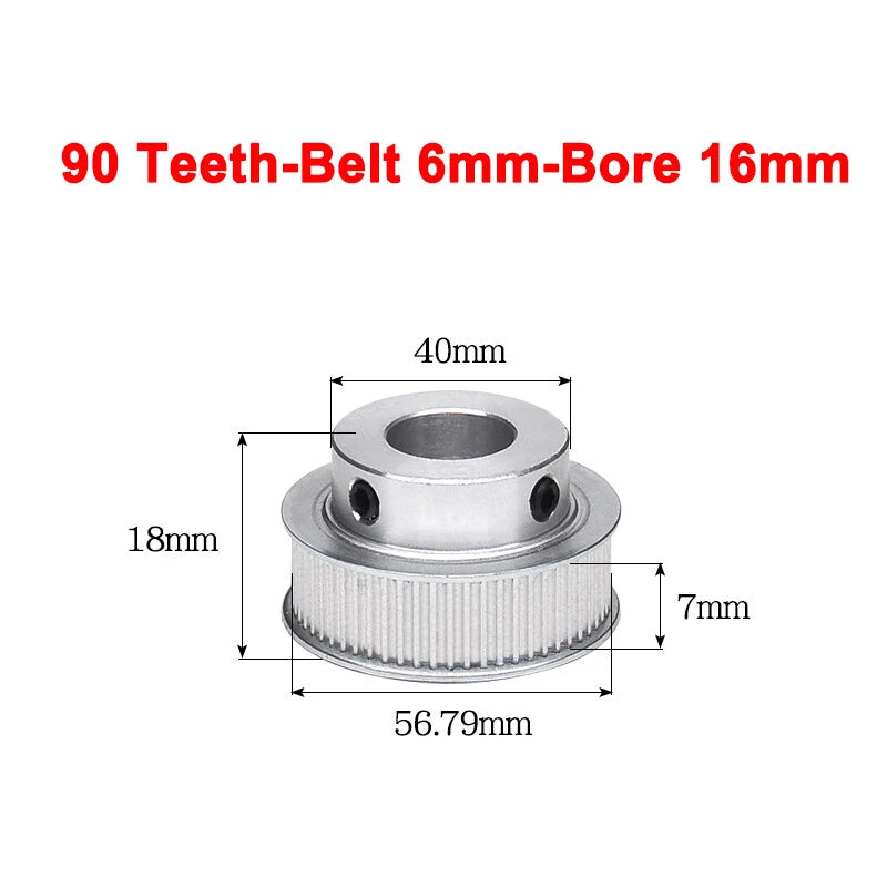 2GT Drive Pulley With Step 16 Tooth - 100 Tooth Bore 4mm - 25mm for 6mm Belt