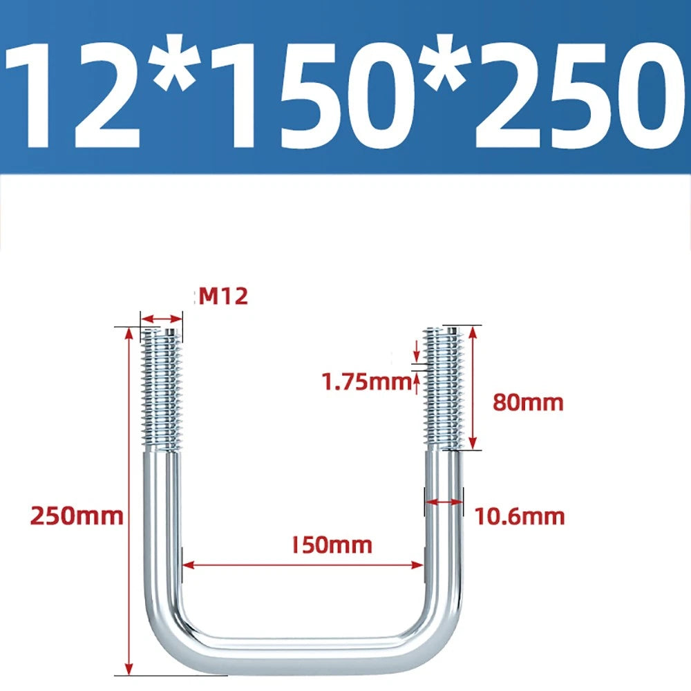 Square U-Bolts Galvanized Carbon Steel Fixing Clamp Bolt M6 M8 M10 M12 M14 M16