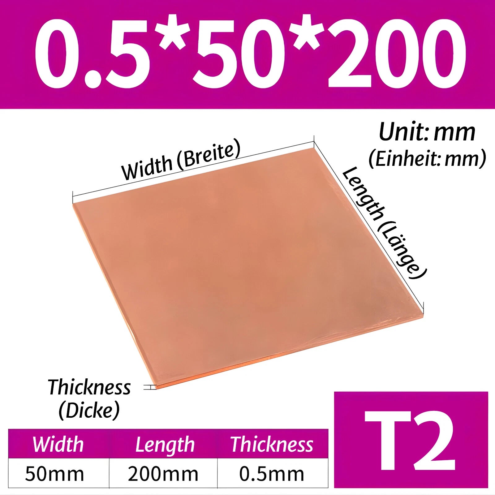 T2 Pure Copper Sheet/Plate Copper Block Laser Cut Many Sizes 0.3mm - 8mm Thick